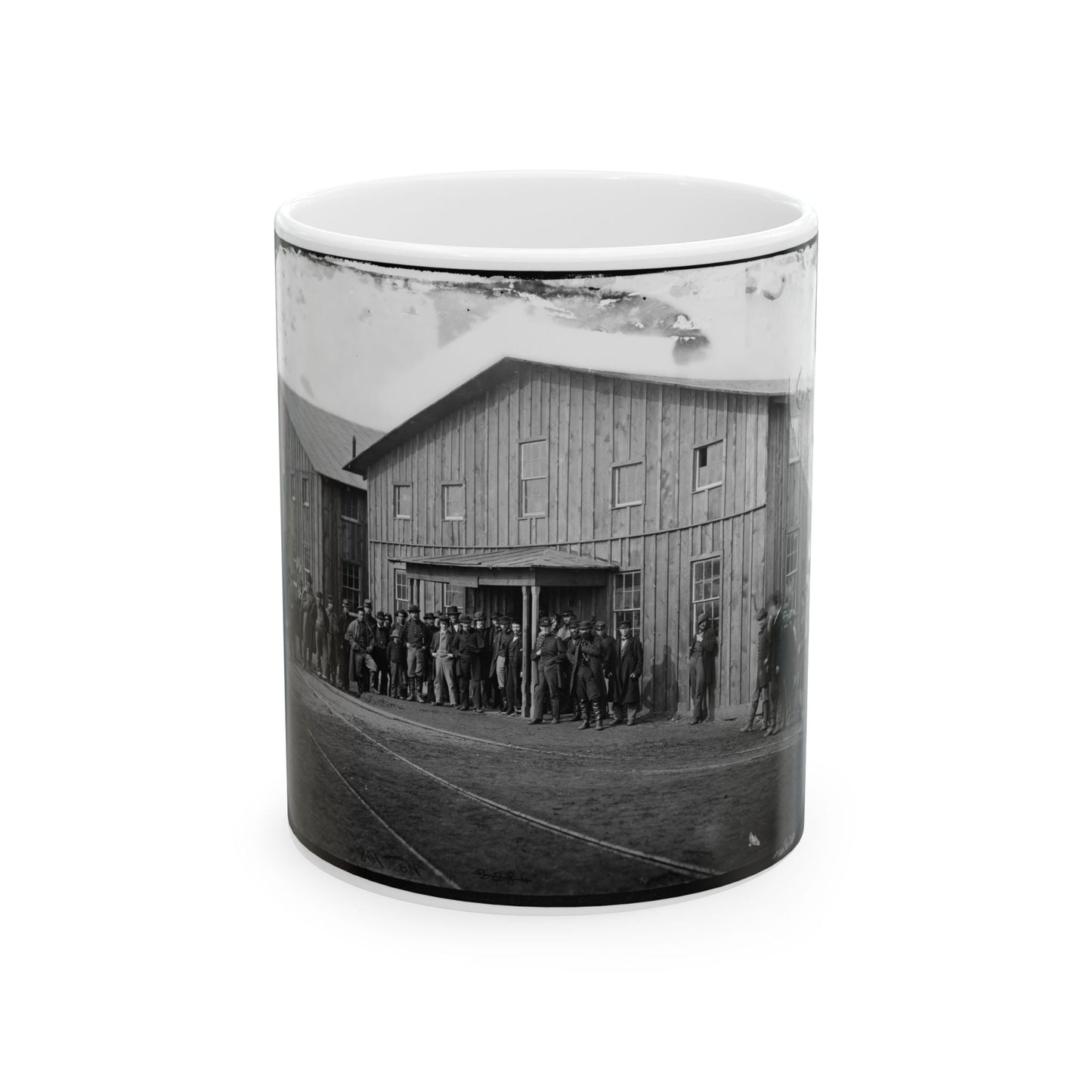 Aquia Creek Landing, Va. Personnel In Front Of Quartermaster's Office (U.S. Civil War) White Coffee Mug