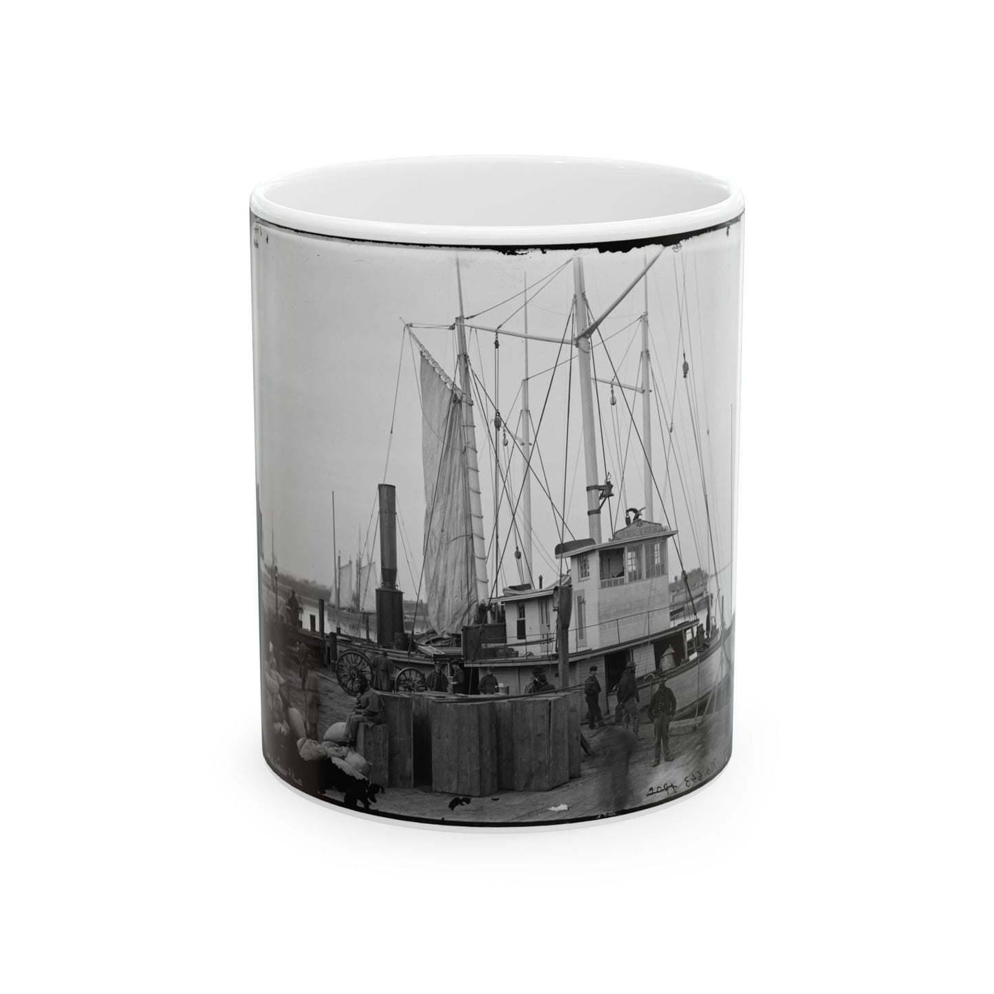 Aquia Creek Landing, Va. Wharf With Transport And Supplies (U.S. Civil War) White Coffee Mug