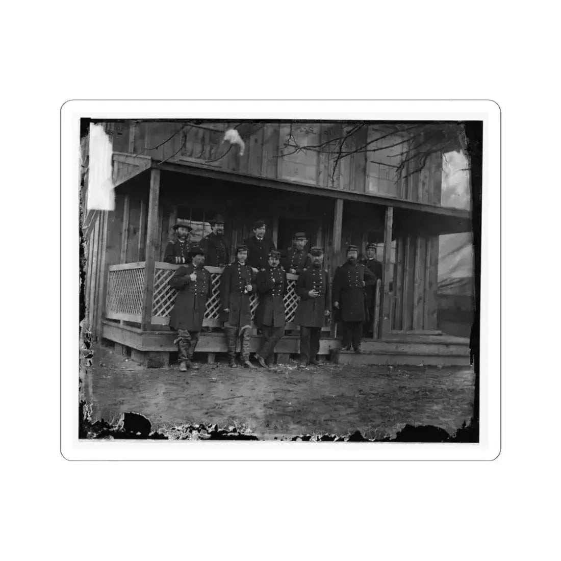 Aquia Creek, Virginia. Group Standing in Front of Hospital (U.S. Civil War) STICKER Vinyl Kiss-Cut Decal 3 Inch White - The Sticker Space