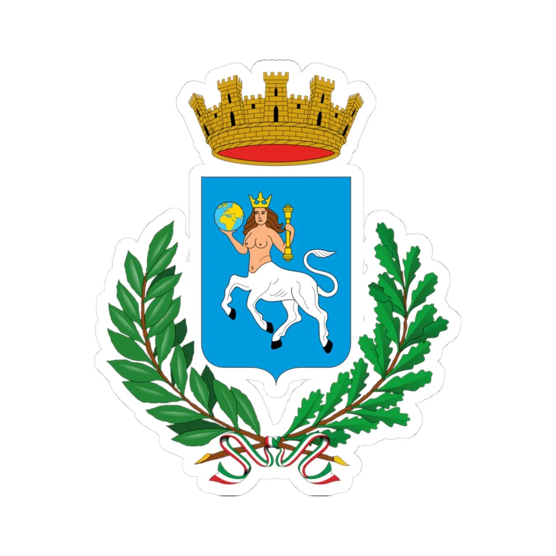 Araldica pubblica del Comune di Taormina (Italy) (Coat of Arms) STICKER Vinyl Kiss-Cut Decal 3 Inch White - The Sticker Space