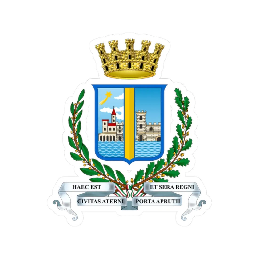 Araldico Città di Pescara (Italy) (Coat of Arms) STICKER Vinyl Kiss-Cut Decal 2 Inch White - The Sticker Space