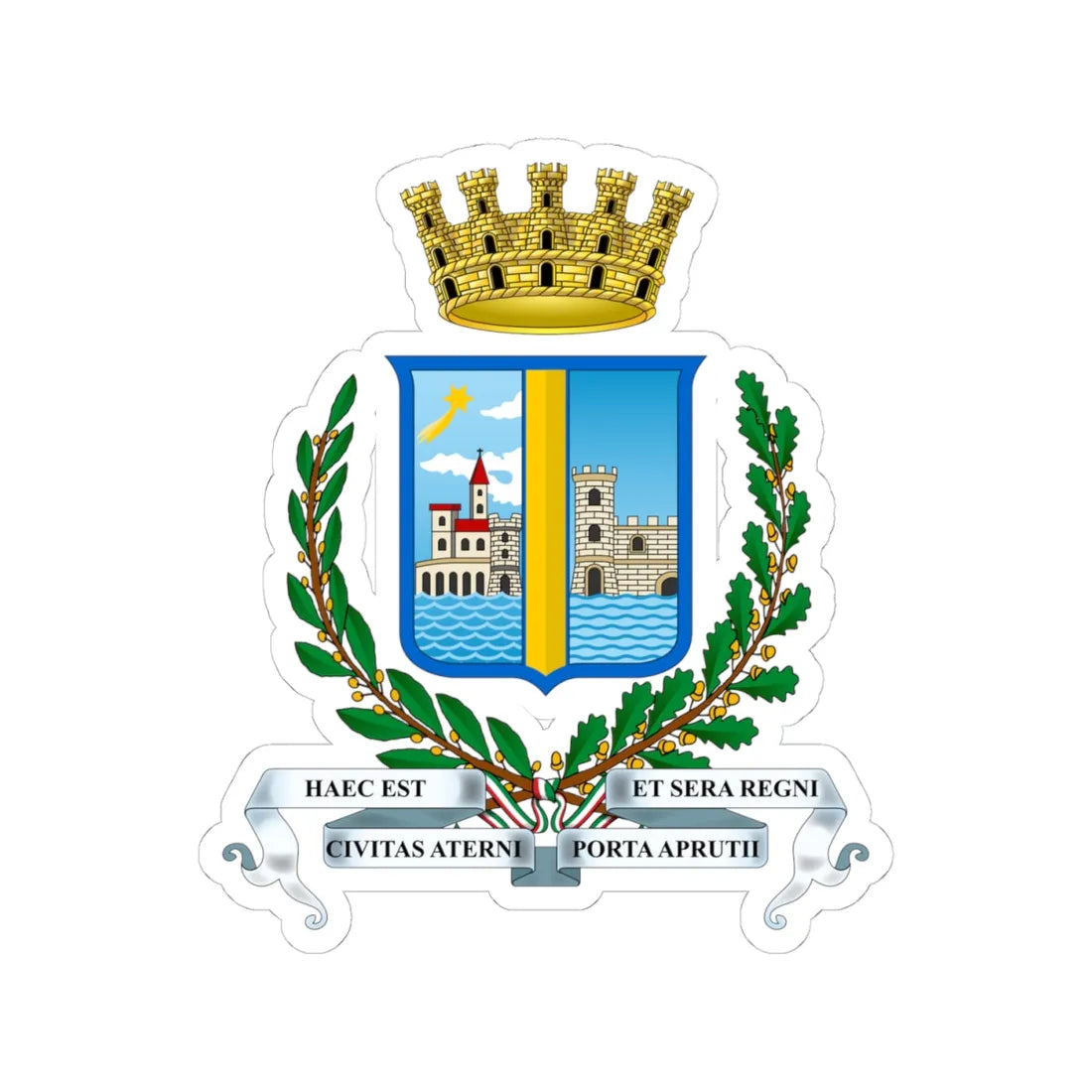 Araldico Città di Pescara (Italy) (Coat of Arms) STICKER Vinyl Kiss-Cut Decal 4 Inch White - The Sticker Space