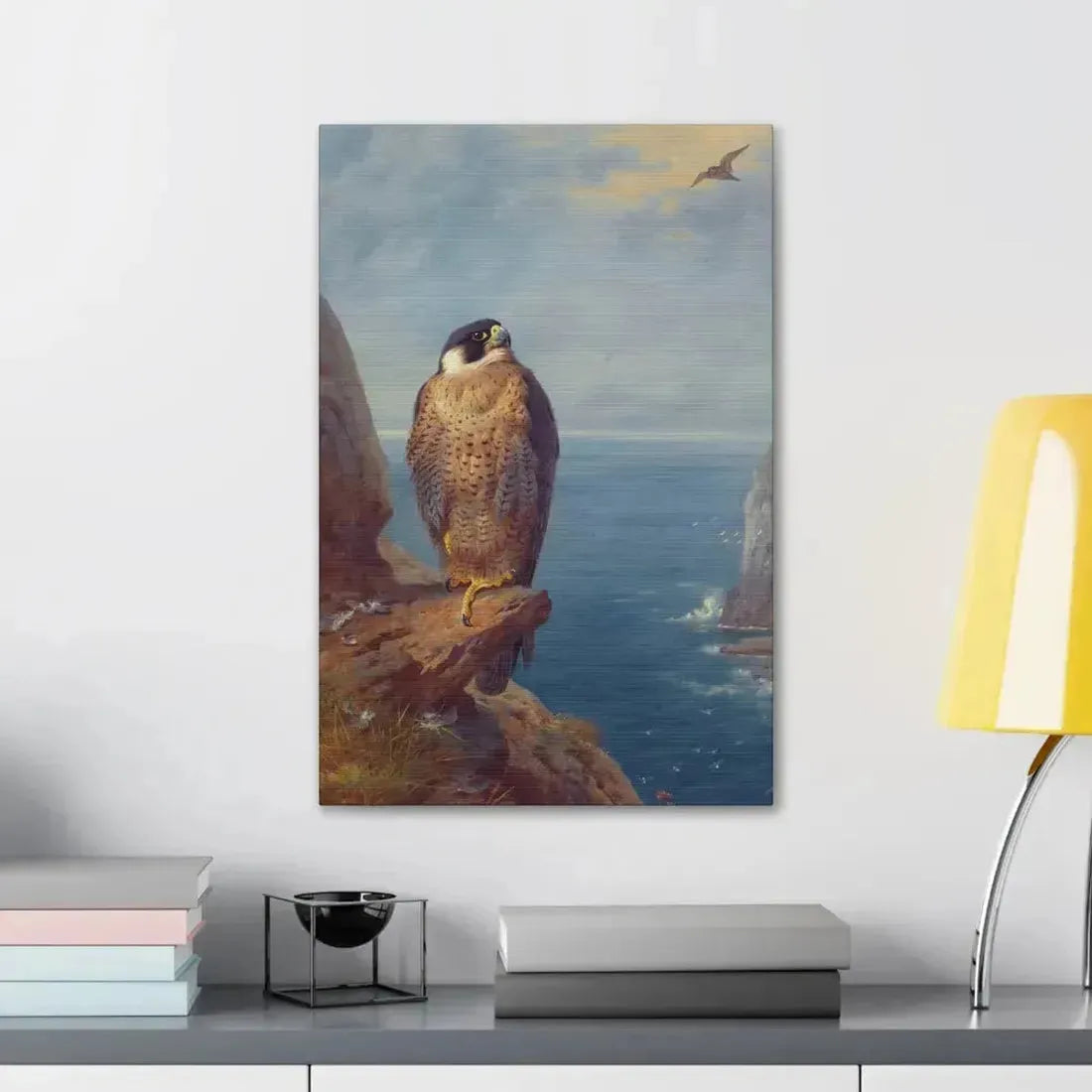 Archibald Thorburn (1860-1935) A Peregrine Falcon Perched on a Sea Cliff - Watercolour with bodycolour o - Canvas Wall Art - The Sticker Space