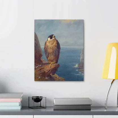 Archibald Thorburn (1860-1935) A Peregrine Falcon Perched on a Sea Cliff - Watercolour with bodycolour o - Canvas Wall Art - The Sticker Space