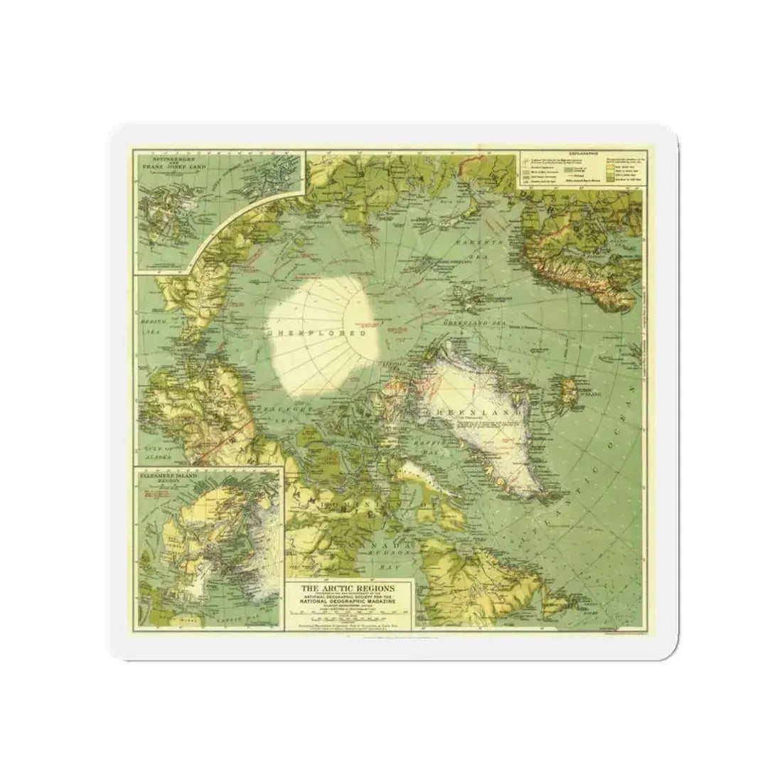 Arctic Regions (1925) (Map) Refrigerator Magnet 3 Inch - The Sticker Space