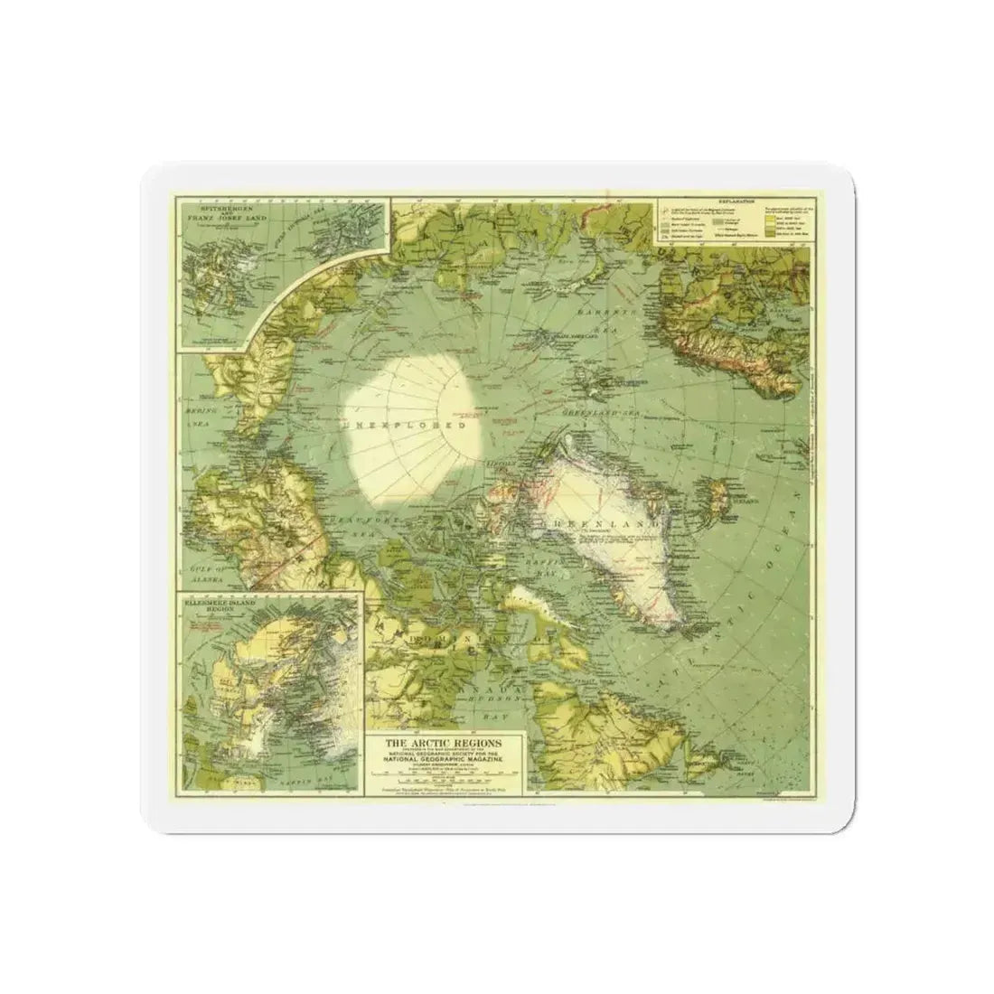 Arctic Regions (1925) (Map) Refrigerator Magnet 4 Inch - The Sticker Space