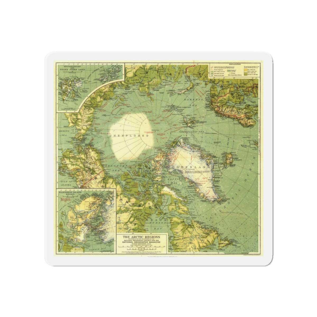 Arctic Regions (1925) (Map) Refrigerator Magnet-4" x 4"-The Sticker Space