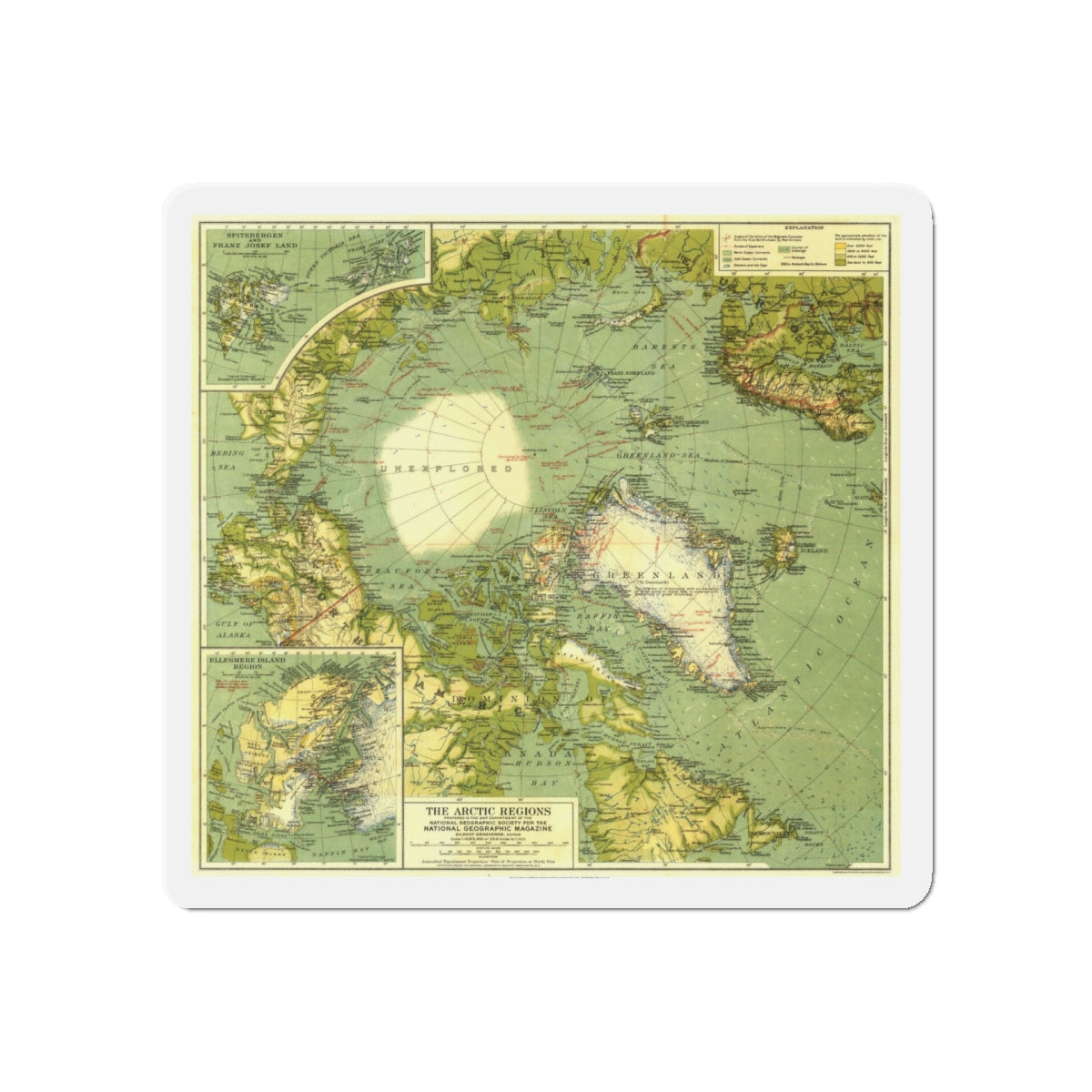 Arctic Regions (1925) (Map) Refrigerator Magnet-5" x 5"-The Sticker Space