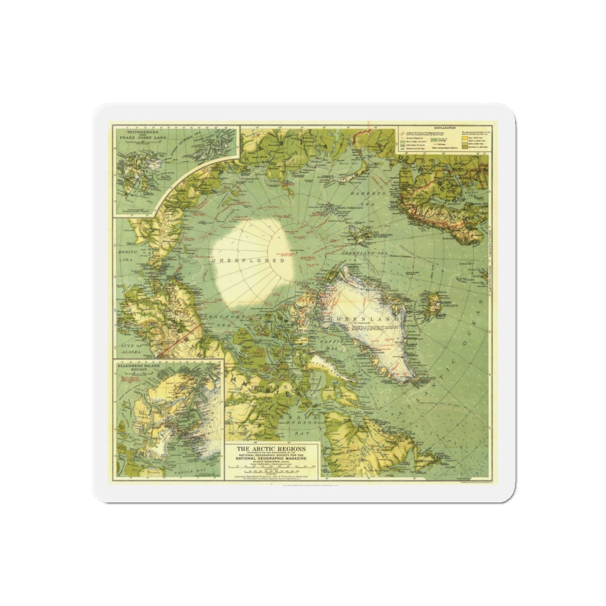 Arctic Regions (1925) (Map) Refrigerator Magnet-6 × 6"-The Sticker Space