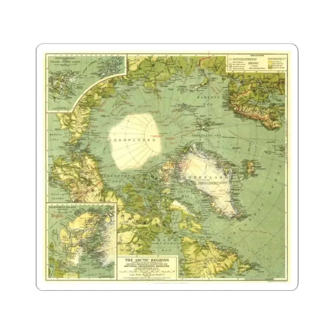 Arctic Regions (1925) (Map) STICKER Vinyl Kiss-Cut Decal 2 Inch White - The Sticker Space