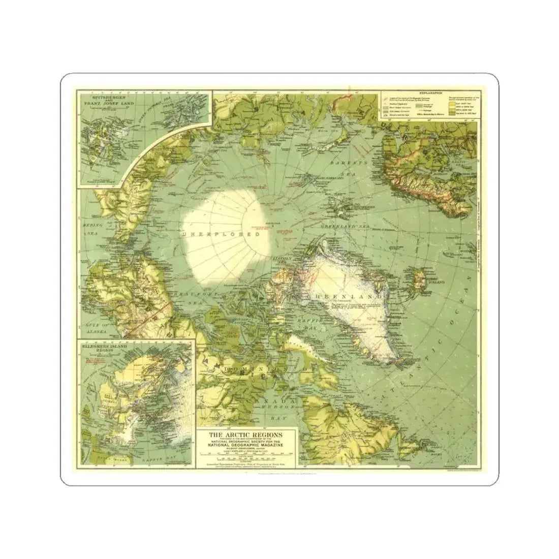 Arctic Regions (1925) (Map) STICKER Vinyl Kiss-Cut Decal 4 Inch White - The Sticker Space