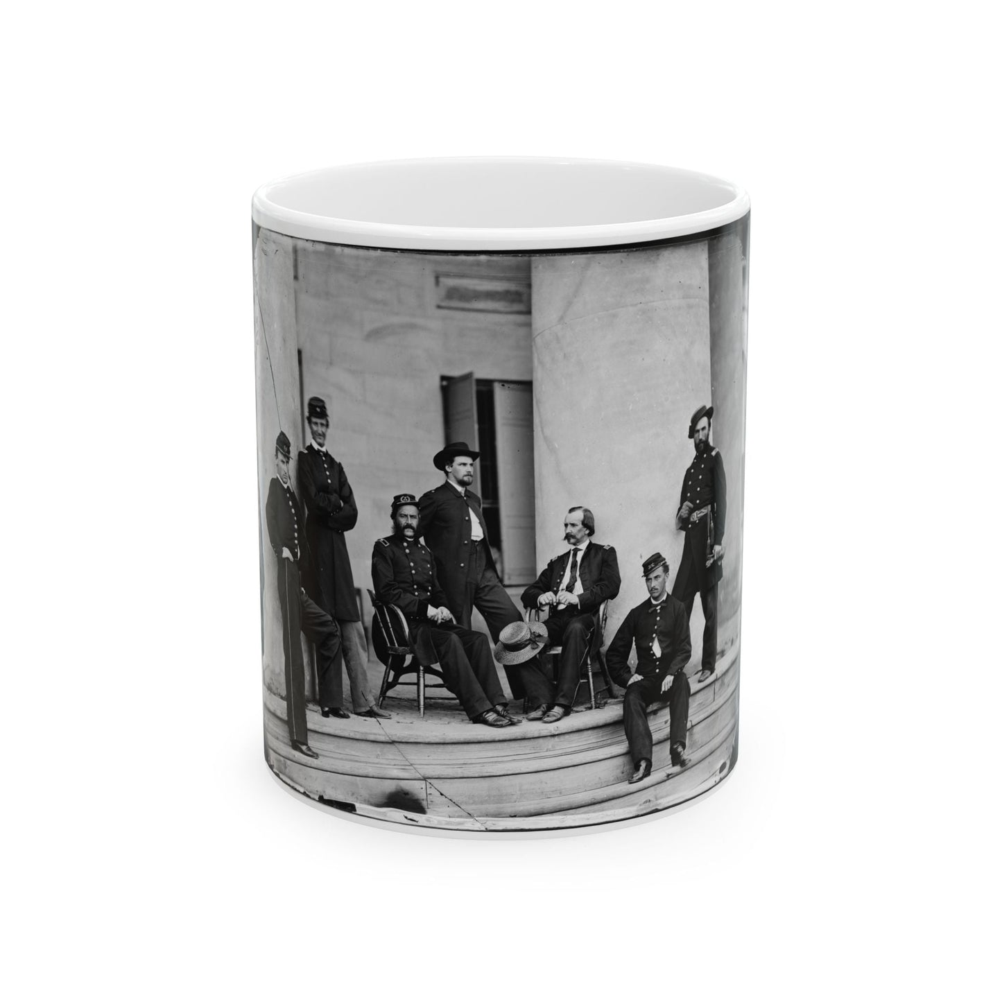 Arlington, Va. Brig. Gen. Gustavus A. Derussey (Third From Left) And Staff On Portico Of Arlington House (U.S. Civil War) White Coffee Mug