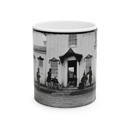 Arlington, Va. Capt. Nevins And Officers In Front Of Headquarters, Fort Whipple; Mourning Crepe Drawn Over Doors And Windows (U.S. Civil War) White Coffee Mug