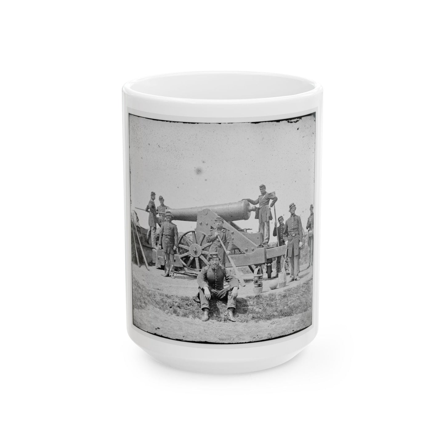 Arlington, Va.  Soldiers With 24-Pdr. Siege Gun On Wooden Barbette Carriage At Fort Corcoran (U.S. Civil War) White Coffee Mug