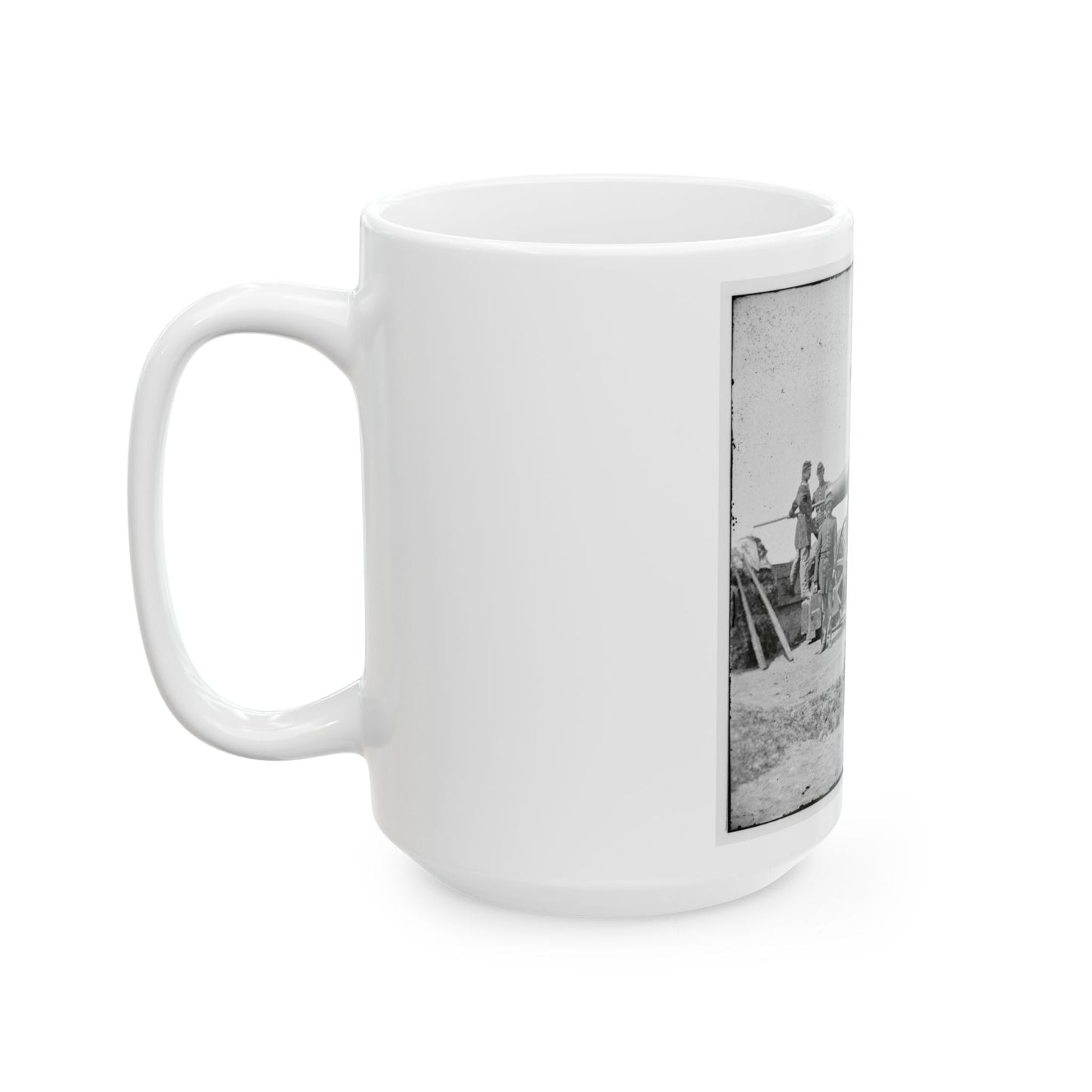 Arlington, Va.  Soldiers With 24-Pdr. Siege Gun On Wooden Barbette Carriage At Fort Corcoran (U.S. Civil War) White Coffee Mug