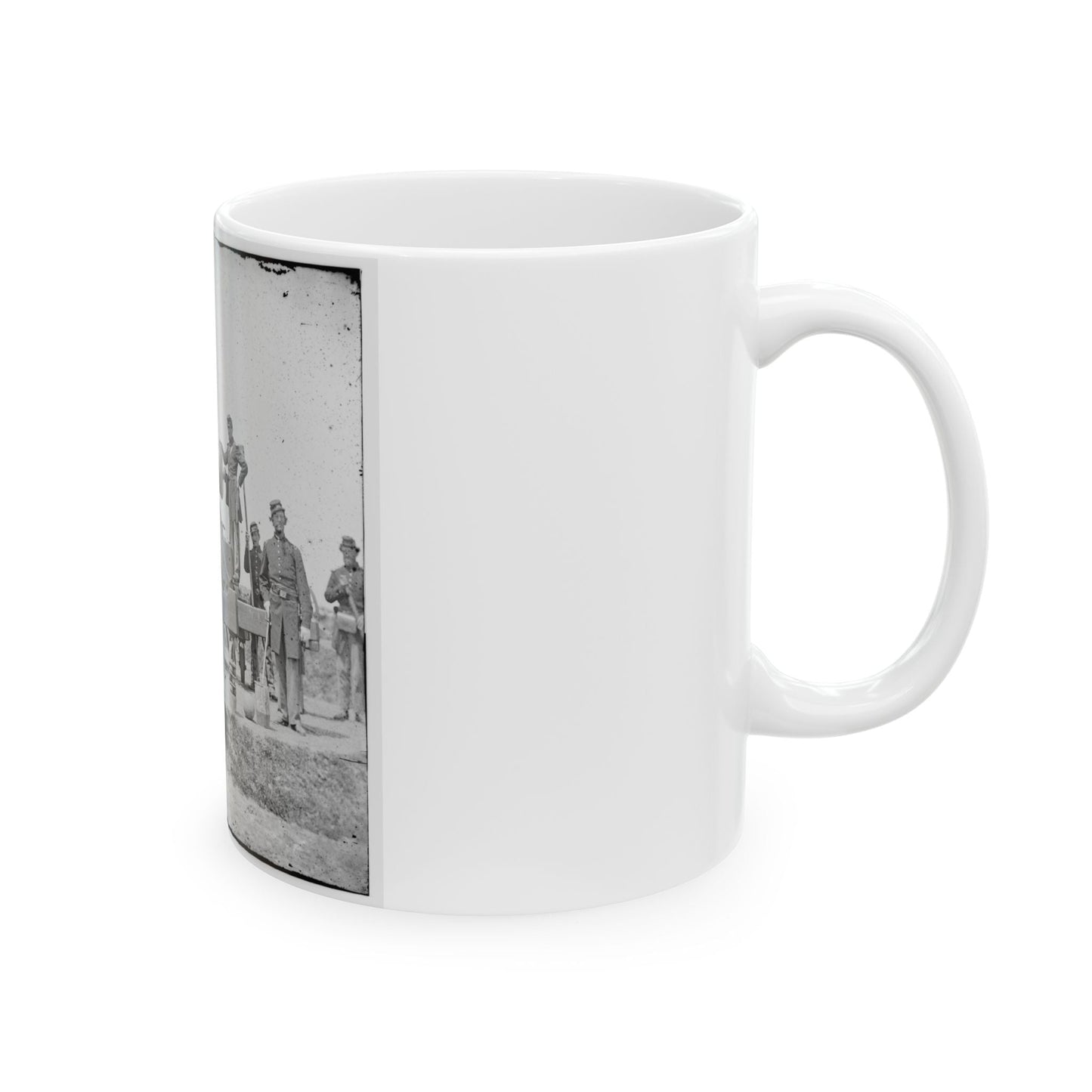 Arlington, Va.  Soldiers With 24-Pdr. Siege Gun On Wooden Barbette Carriage At Fort Corcoran (U.S. Civil War) White Coffee Mug