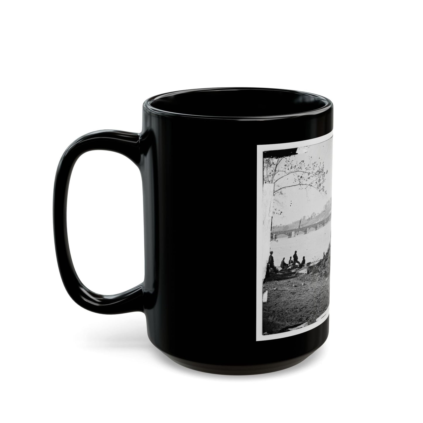 Arlington, Virginia. Georgetown Aqueduct From Virginia Side Of Potomac With Georgetown University In Background (U.S. Civil War) Black Coffee Mug