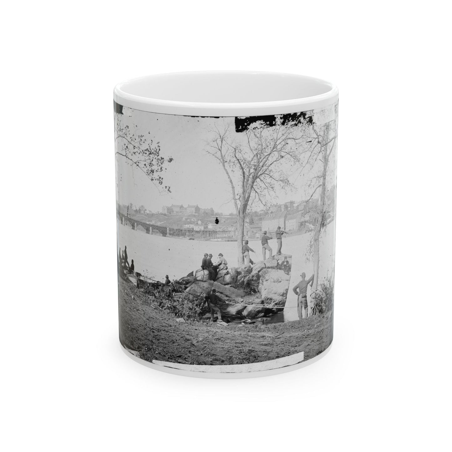 Arlington, Virginia. Georgetown Aqueduct From Virginia Side Of Potomac With Georgetown University In Background (U.S. Civil War) White Coffee Mug