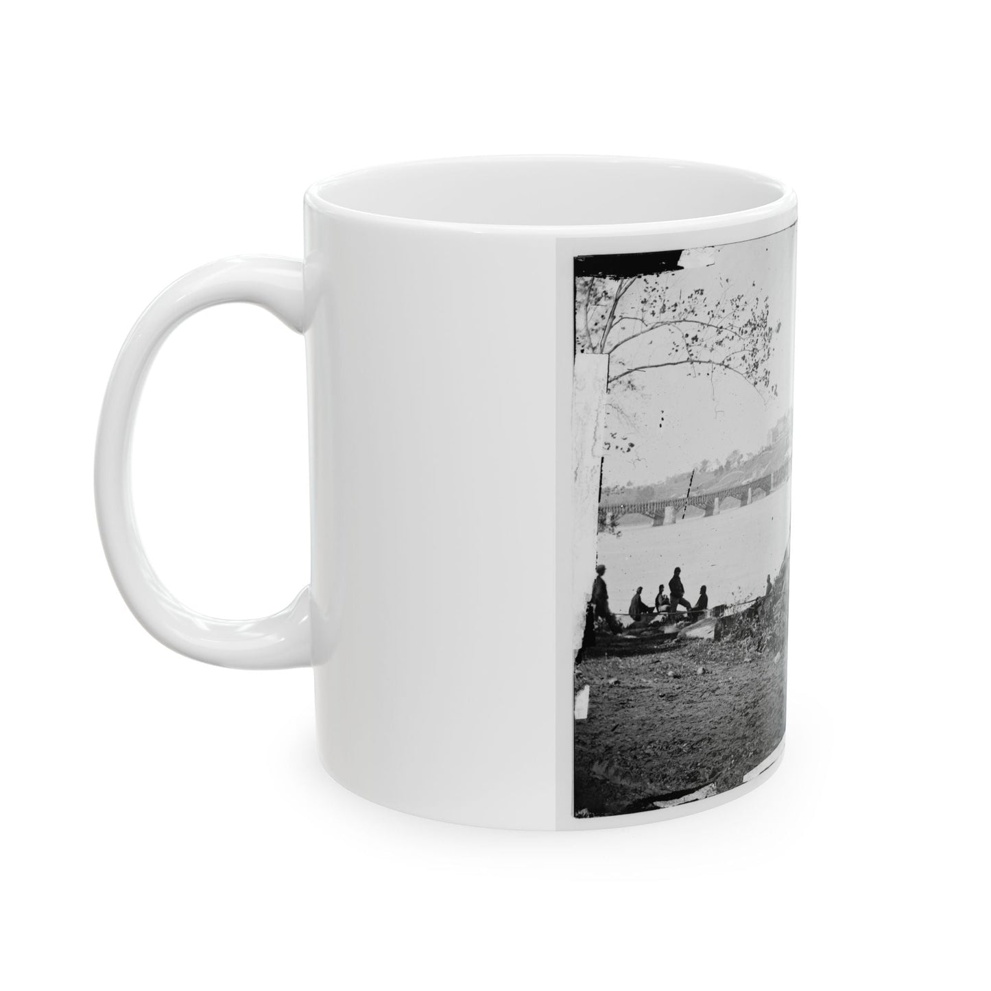 Arlington, Virginia. Georgetown Aqueduct From Virginia Side Of Potomac With Georgetown University In Background (U.S. Civil War) White Coffee Mug