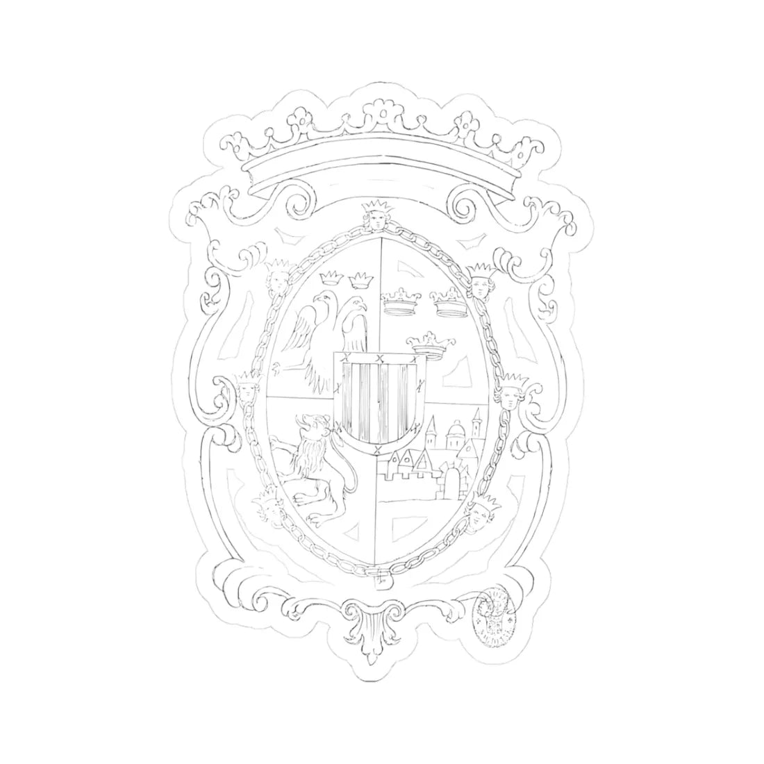 Armas de Hernan Cortez 1767 (Costa Rica) (Coat of Arms) STICKER Vinyl Kiss-Cut Decal 3 Inch White - The Sticker Space