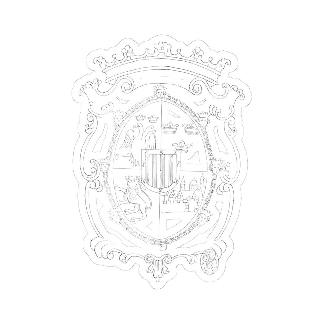 Armas de Hernan Cortez 1767 (Costa Rica) (Coat of Arms) STICKER Vinyl Kiss-Cut Decal 4 Inch White - The Sticker Space