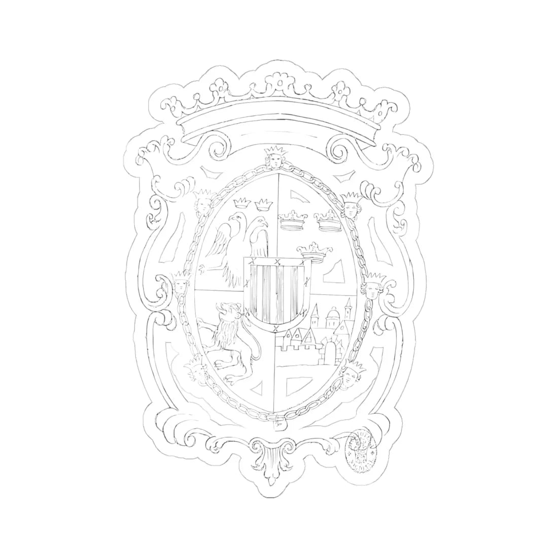 Armas de Hernan Cortez 1767 (Costa Rica) (Coat of Arms) STICKER Vinyl Kiss-Cut Decal 6 Inch White - The Sticker Space