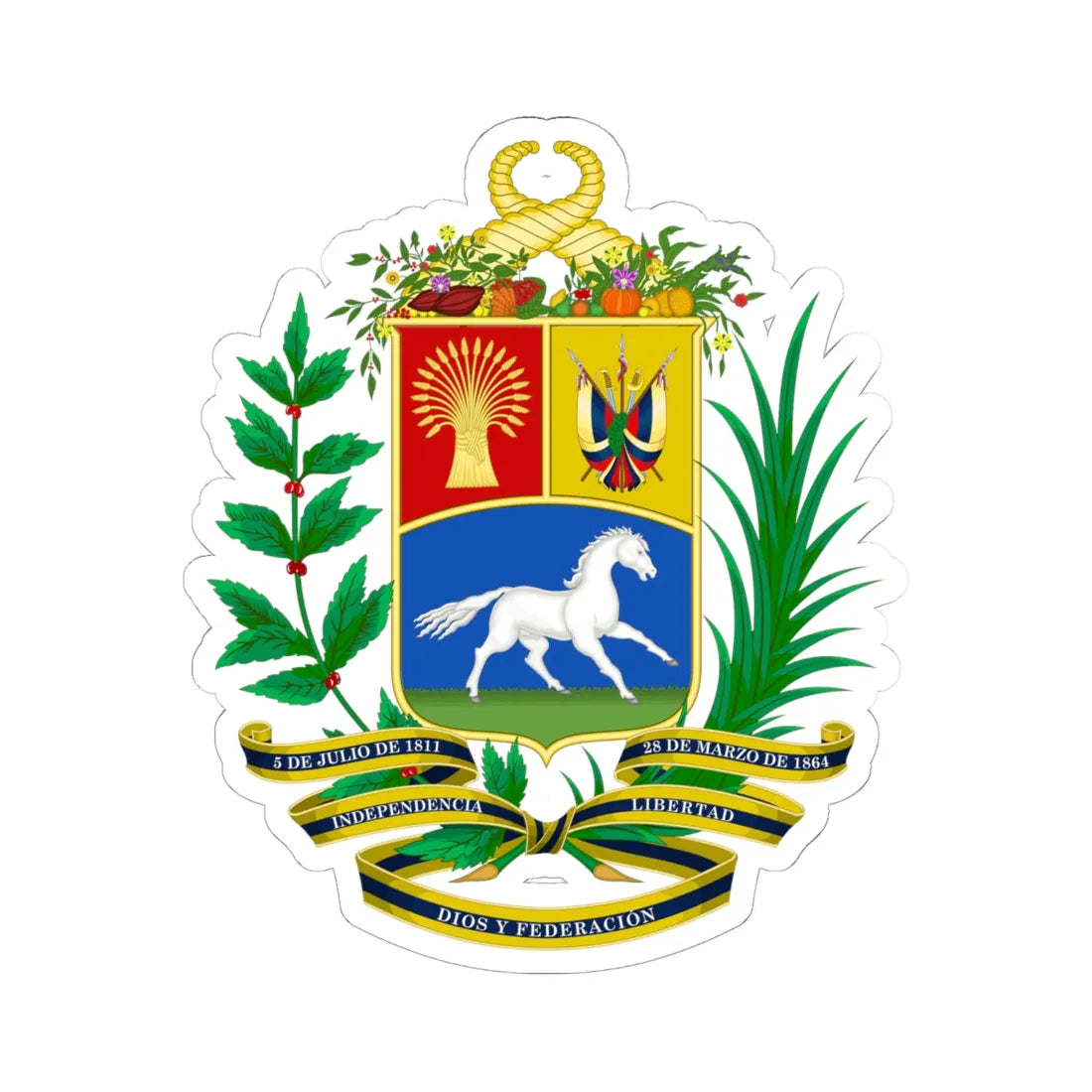 Armas de la República de Venezuela 1863 1905 (Venezuela) (Coat of Arms) STICKER Vinyl Kiss-Cut Decal 6 Inch White - The Sticker Space