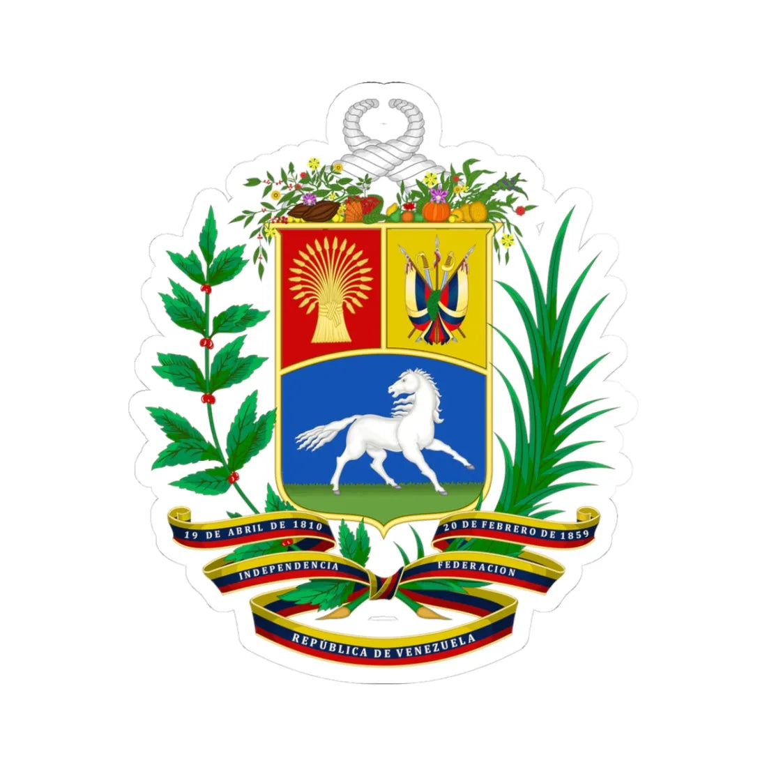 Armas de la República de Venezuela 1954-2006 (Venezuela) (Coat of Arms) STICKER Vinyl Kiss-Cut Decal 3 Inch White - The Sticker Space