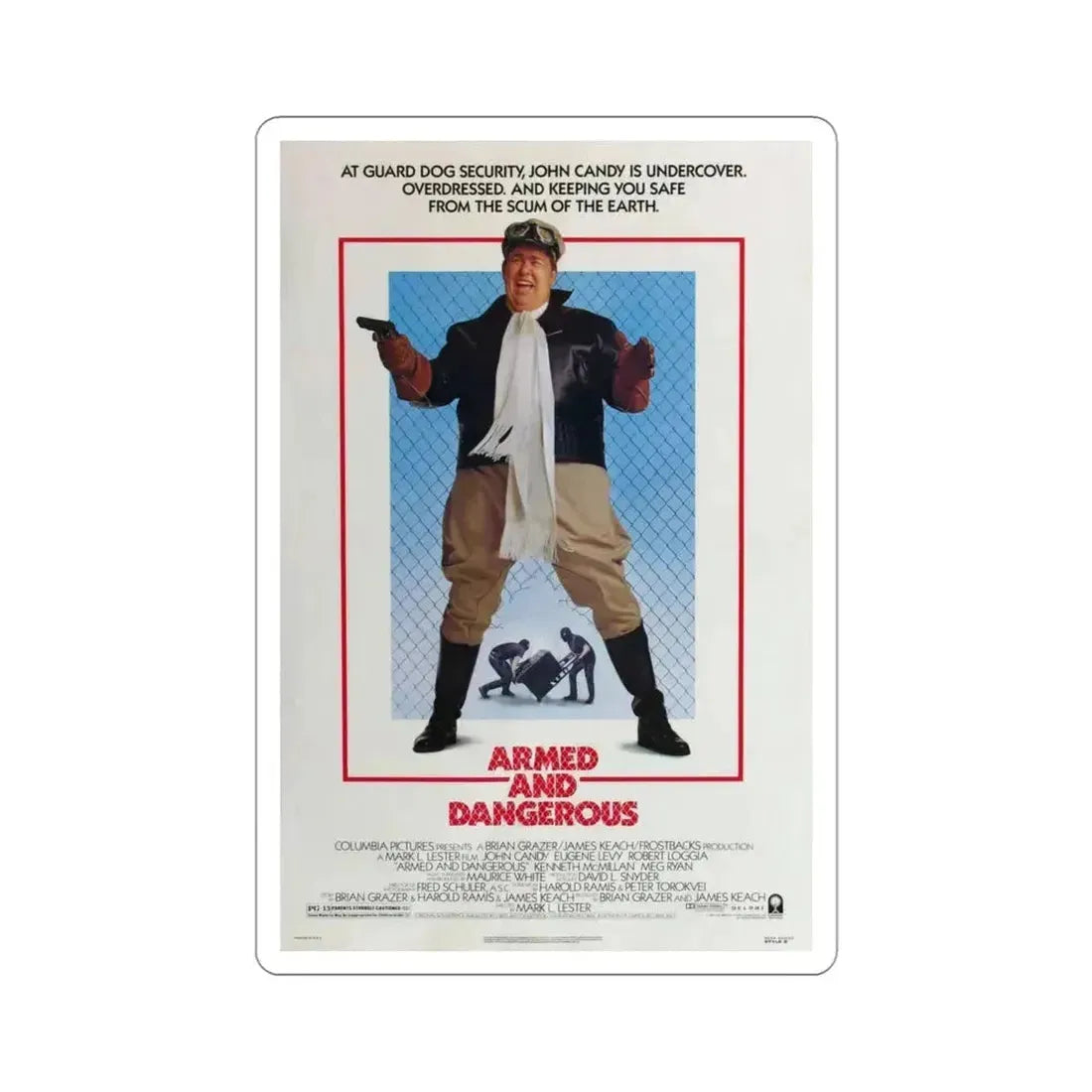 Armed and Dangerous 1986 Movie Poster STICKER Vinyl Die-Cut Decal 4 Inch - The Sticker Space