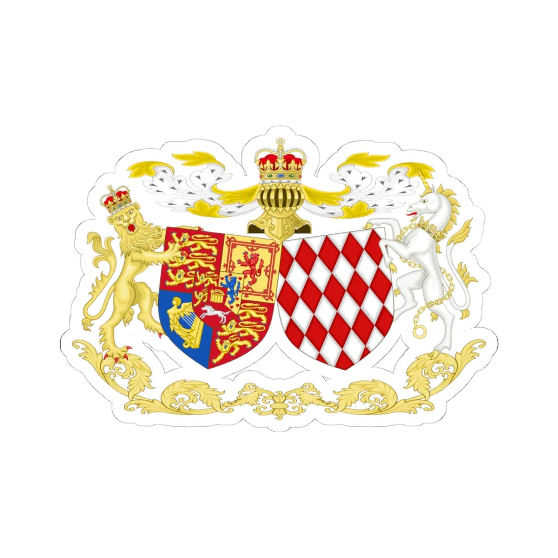 Armoiries de Caroline de Monaco princesse de Hanovre (Monaco) (Coat of Arms) STICKER Vinyl Kiss-Cut Decal 4 Inch White - The Sticker Space