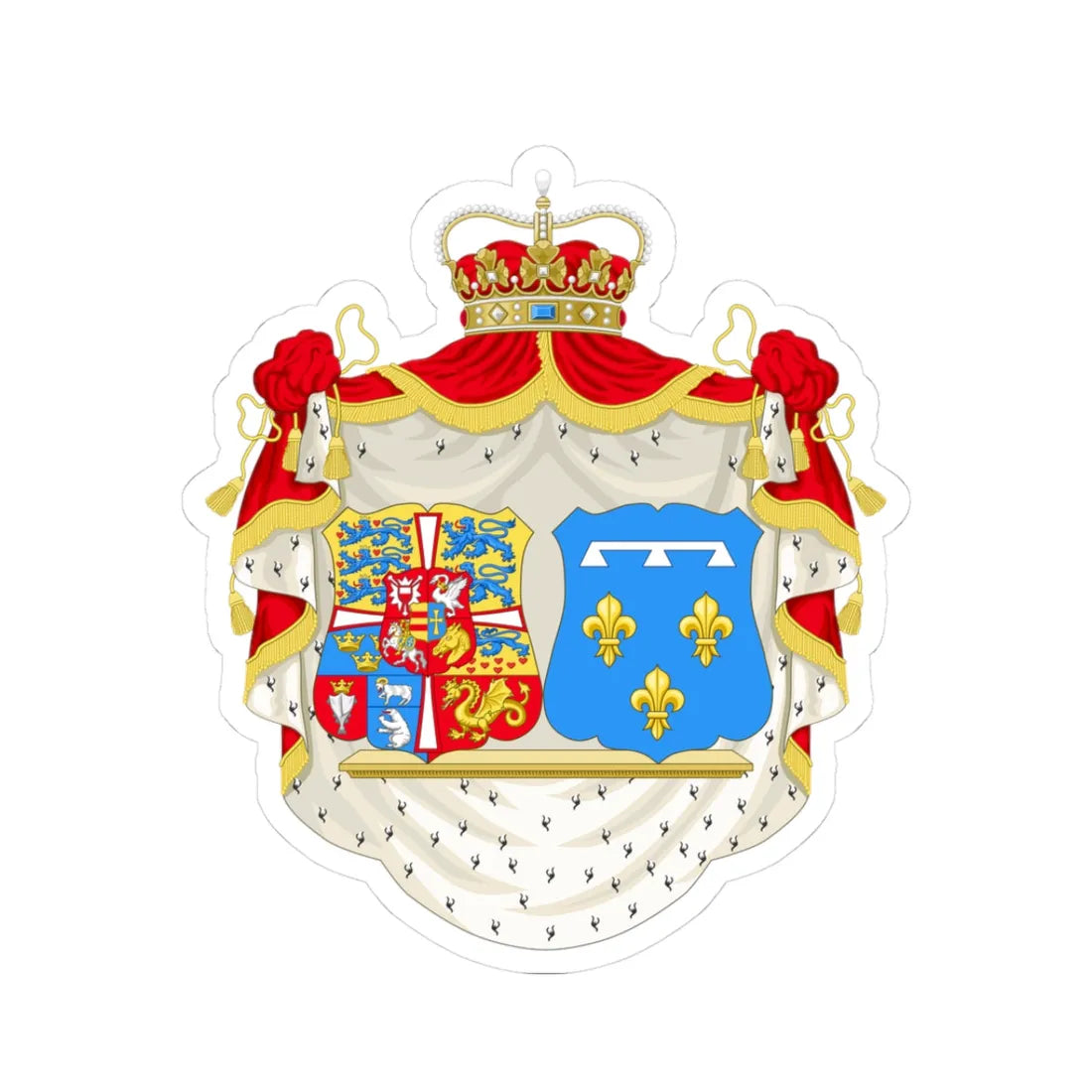 Armoiries de Marie dOrléans princesse de Danemark (Denmark) (Coat of Arms) STICKER Vinyl Kiss-Cut Decal 3 Inch White - The Sticker Space
