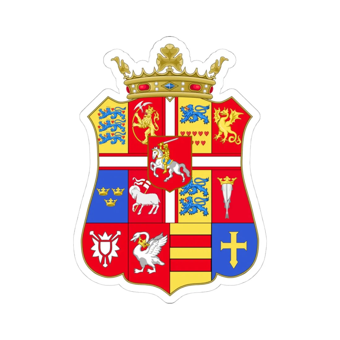 Armoiries Fréderic II du Danemark simple (Denmark) (Coat of Arms) STICKER Vinyl Kiss-Cut Decal 4 Inch White - The Sticker Space
