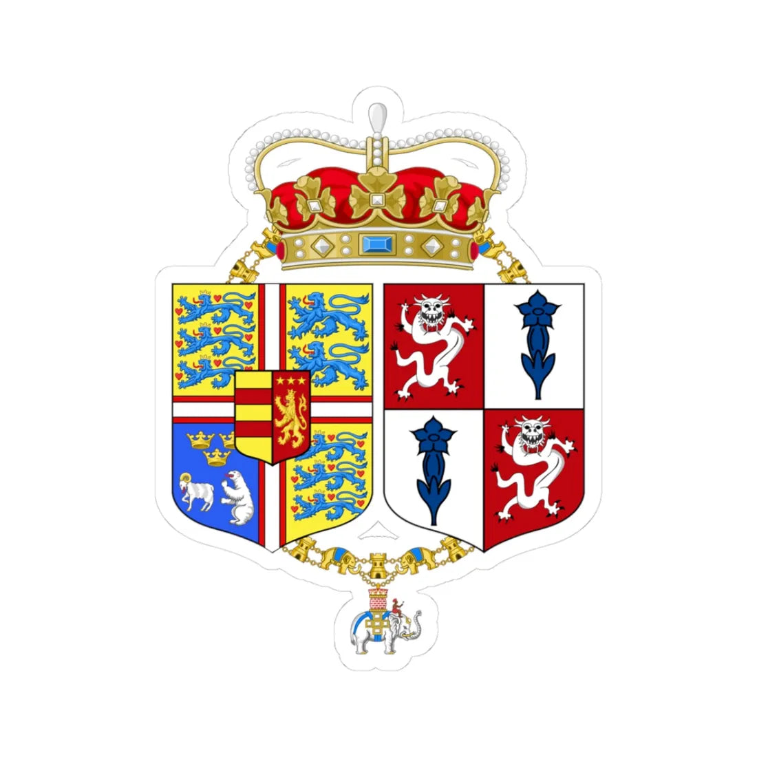 Armoiries Princesse Alexandra Danemark1995-2005 (Denmark) (Coat of Arms) STICKER Vinyl Kiss-Cut Decal 3 Inch White - The Sticker Space