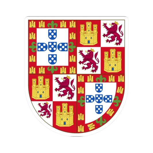 Arms of Afonso V of Portugal as claimant King of Castile (Portugal) (Coat of Arms) STICKER Vinyl Kiss-Cut Decal 2 Inch White - The Sticker Space