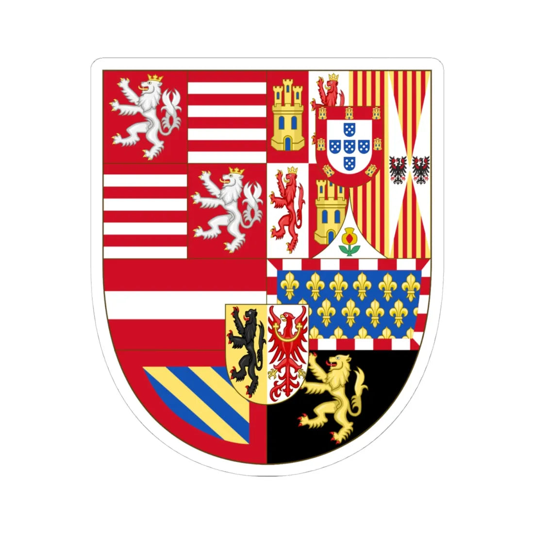 Arms of Archduke Albert of Austria and Infanta Isabella of Spain (Belgium) (Coat of Arms) STICKER Vinyl Kiss-Cut Decal 4 Inch White - The Sticker Space