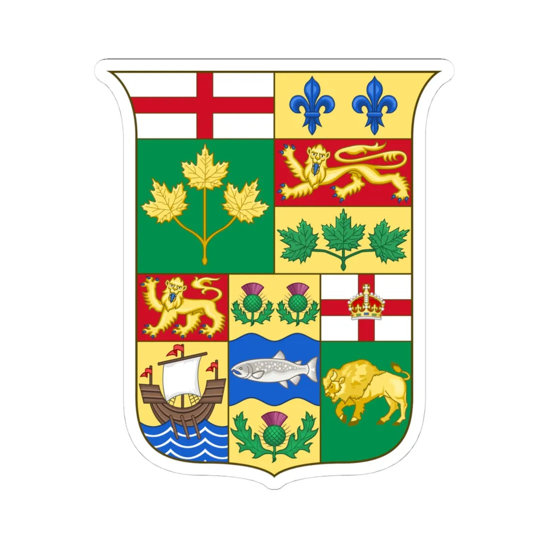 Arms of Canada 1870 (Canada) (Coat of Arms) STICKER Vinyl Kiss-Cut Decal 4 Inch White - The Sticker Space