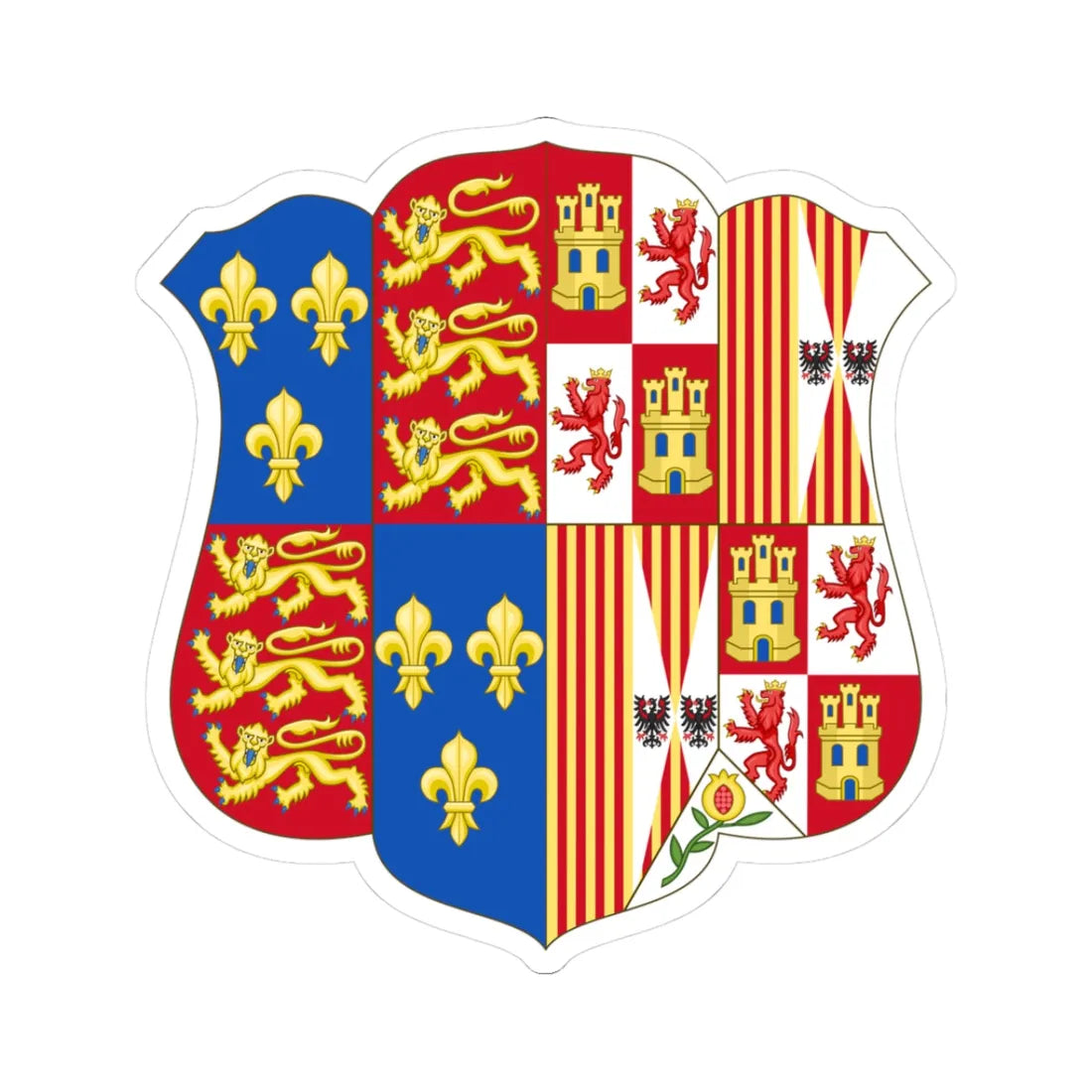 Arms of Catherine of Aragon (England) (Coat of Arms) STICKER Vinyl Kiss-Cut Decal 3 Inch White - The Sticker Space