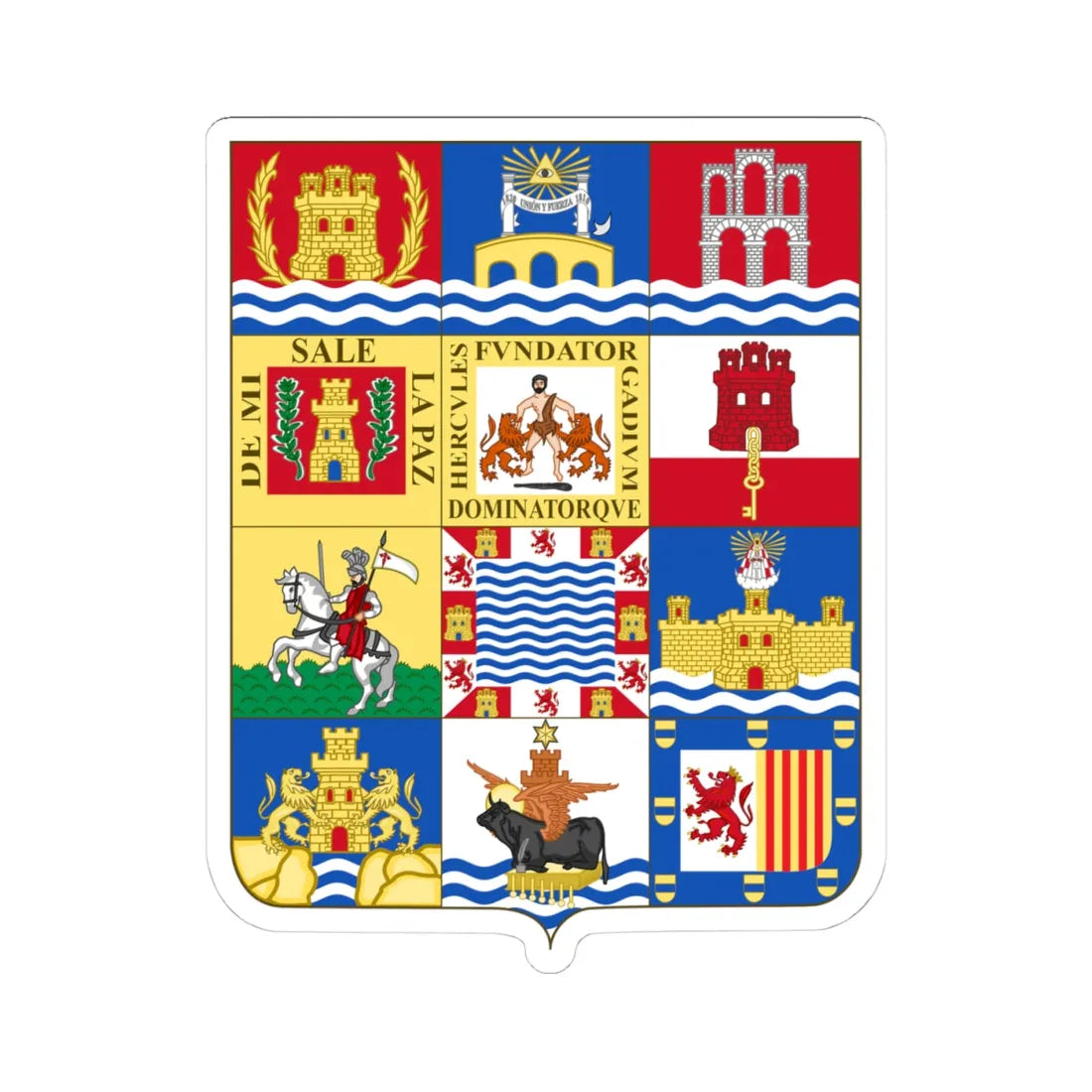 Arms of Cádiz Province (Spain) (Coat of Arms) STICKER Vinyl Kiss-Cut Decal 4 Inch White - The Sticker Space