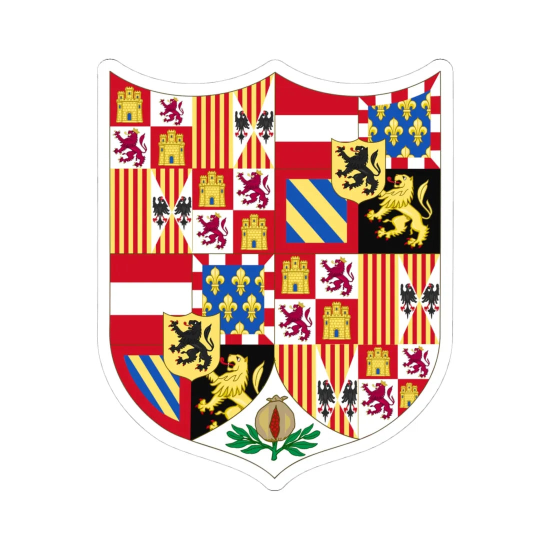 Arms of Charles I of Spain 1516-1518 (Spain) (Coat of Arms) STICKER Vinyl Kiss-Cut Decal 4 Inch White - The Sticker Space