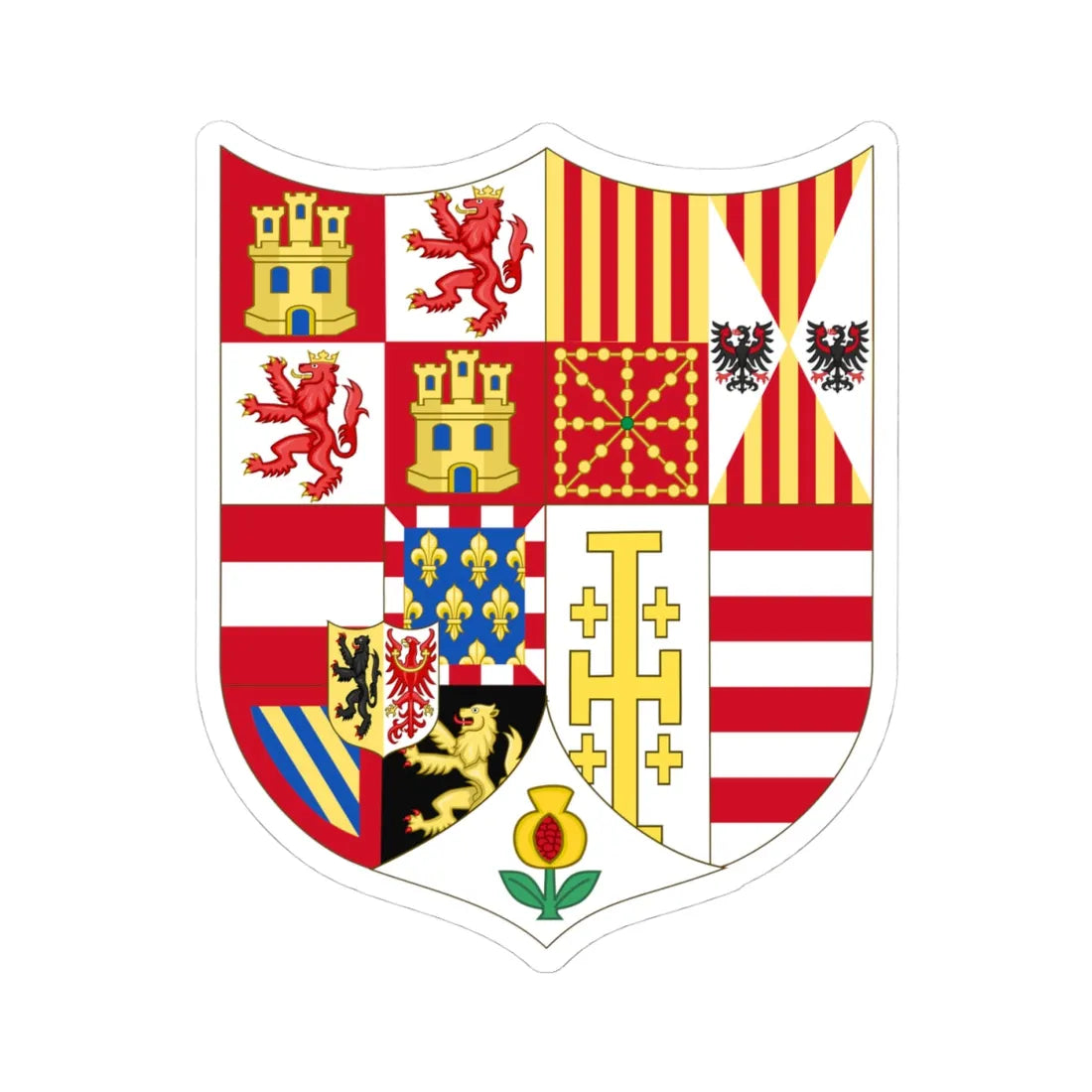 Arms of Charles V Holy Roman Emperor Charles I as King of Spain In Italy (Austria) (Coat of Arms) STICKER Vinyl Kiss-Cut Decal 4 Inch White - The Sticker Space