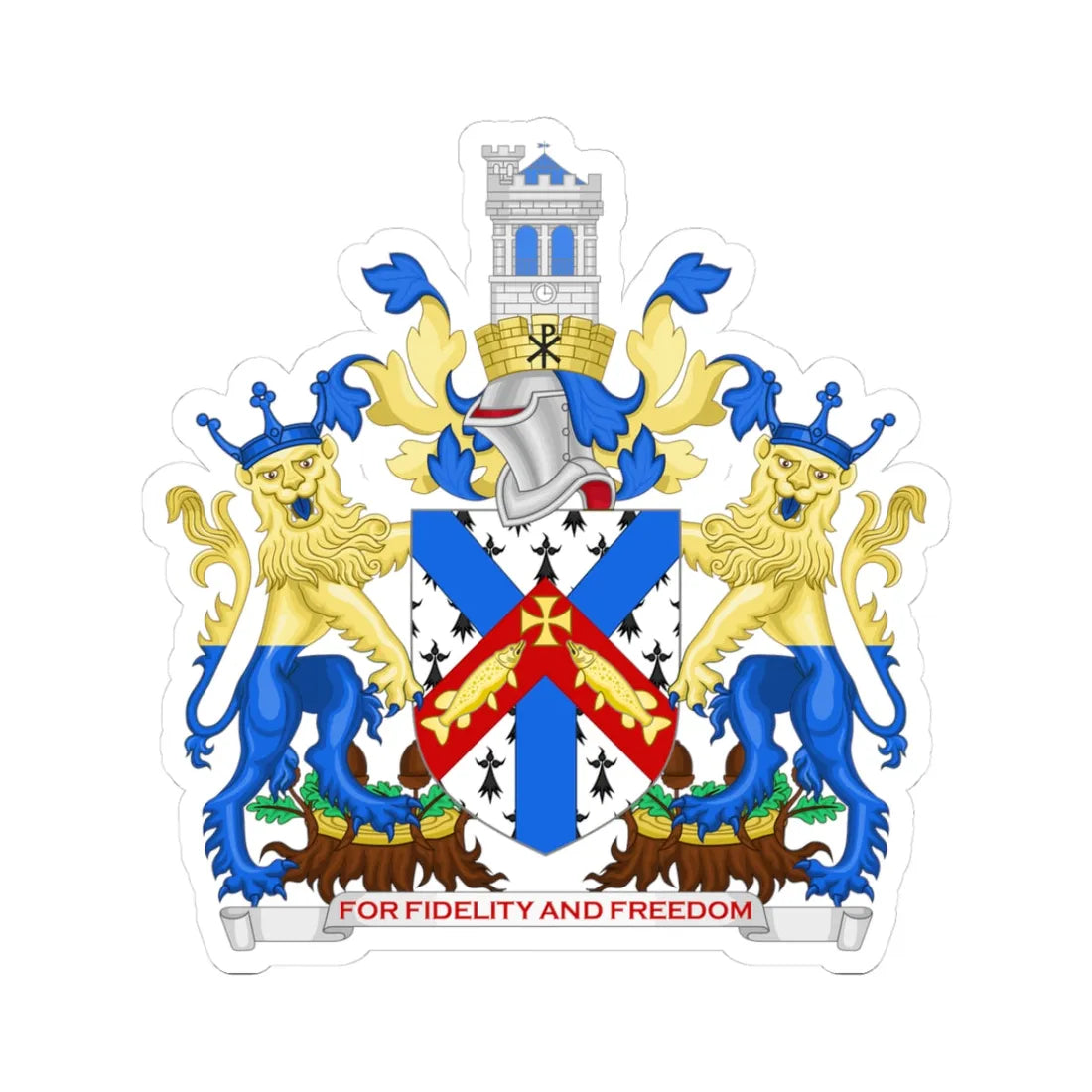 Arms of Christchurch Town Council (England) (Coat of Arms) STICKER Vinyl Kiss-Cut Decal 3 Inch White - The Sticker Space