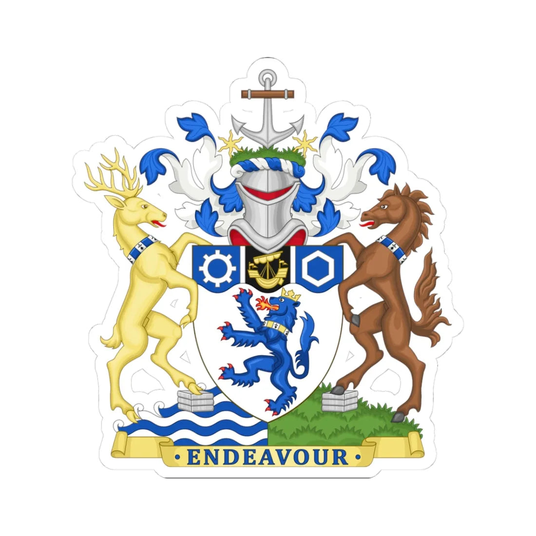 Arms of Cleveland County Council (England) (Coat of Arms) STICKER Vinyl Kiss-Cut Decal 3 Inch White - The Sticker Space