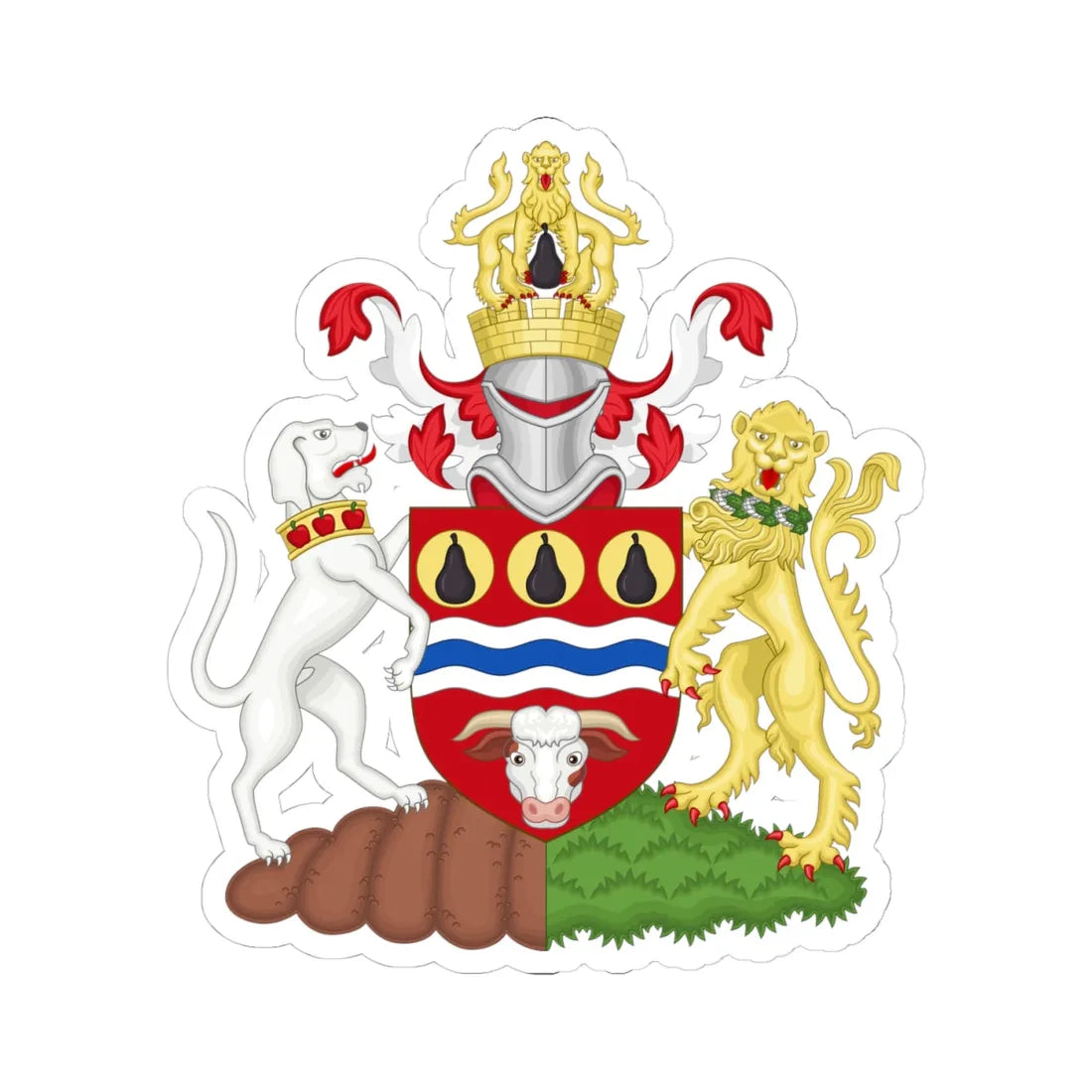 Arms of Hereford and Worcester County Council (England) (Coat of Arms) STICKER Vinyl Kiss-Cut Decal 4 Inch White - The Sticker Space