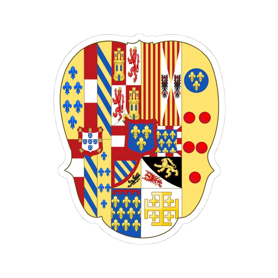 Arms of Infante Charles of Spain as King of Naples and Sicily (Spain) (Coat of Arms) STICKER Vinyl Kiss-Cut Decal 4 Inch White - The Sticker Space