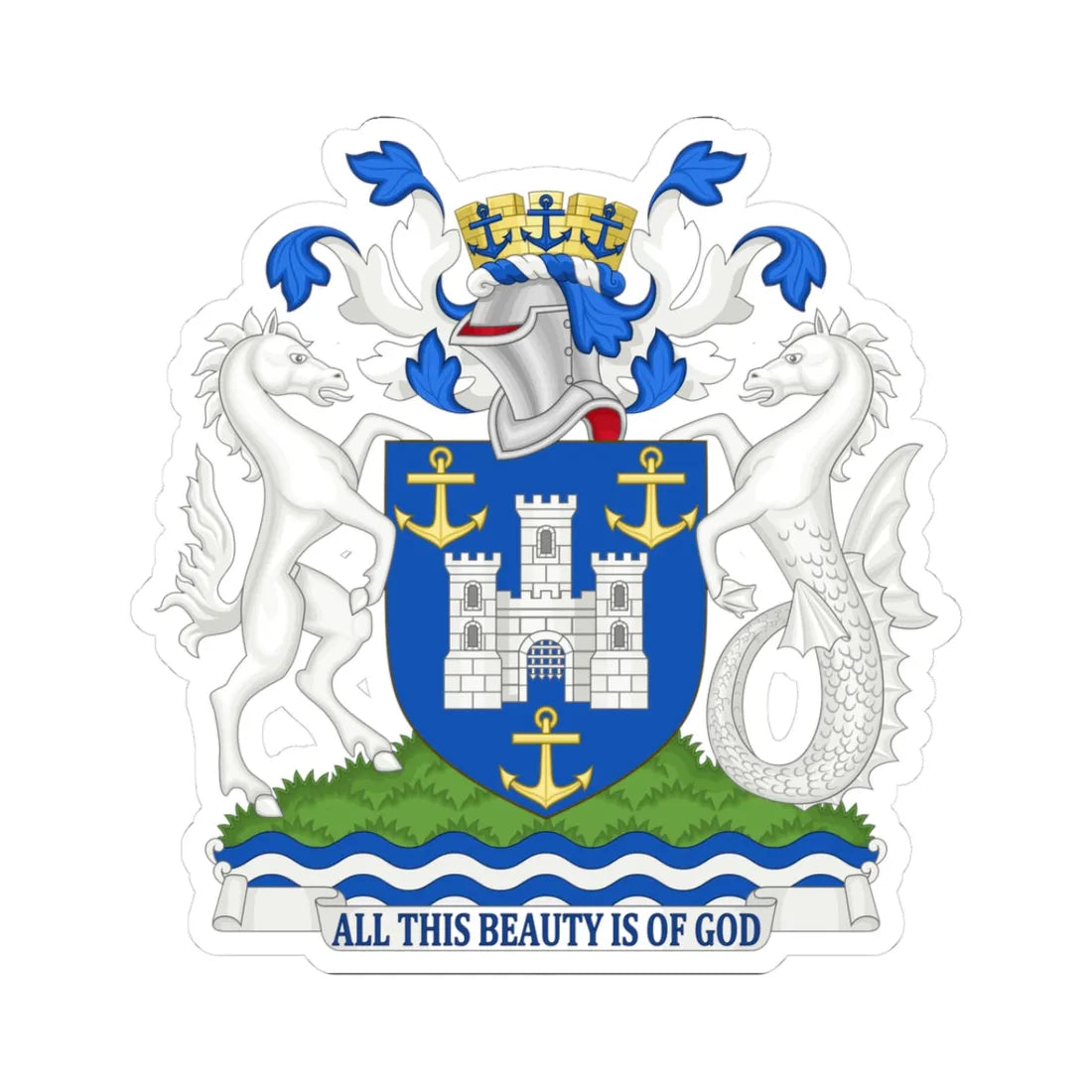 Arms of Isle of Wight Council (England) (Coat of Arms) STICKER Vinyl Kiss-Cut Decal 3 Inch White - The Sticker Space