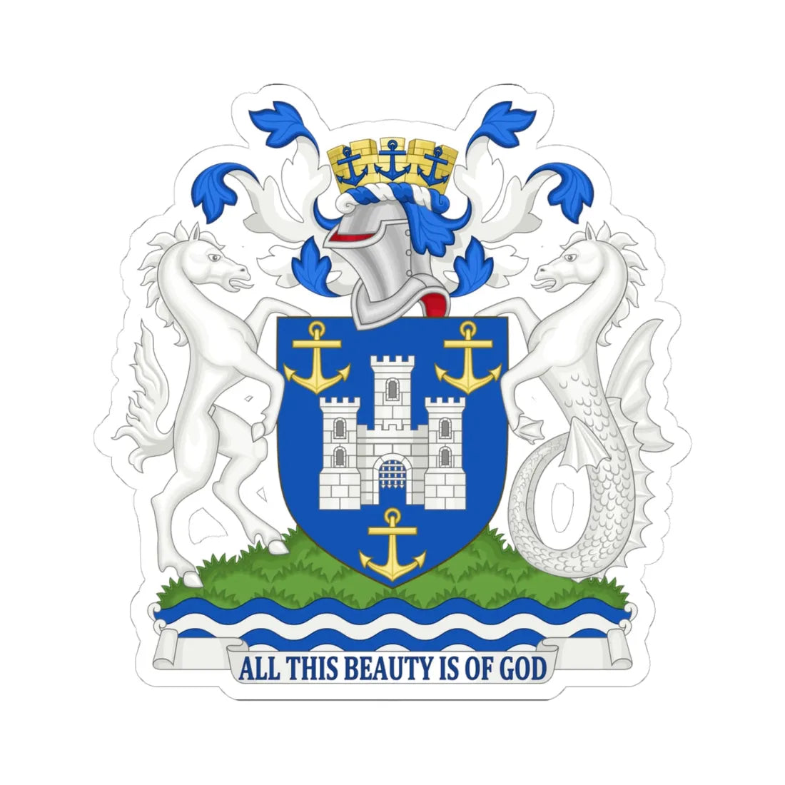 Arms of Isle of Wight Council (England) (Coat of Arms) STICKER Vinyl Kiss-Cut Decal 4 Inch White - The Sticker Space