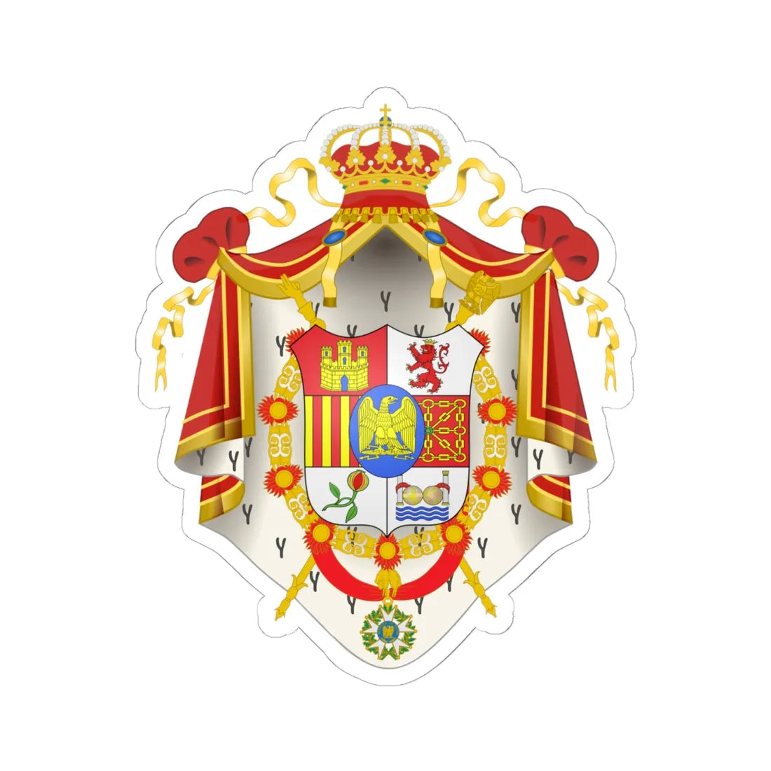 Arms of Joseph Bonaparte Napoleonic Mantle (Spain) (Coat of Arms) STICKER Vinyl Kiss-Cut Decal 6 Inch White - The Sticker Space