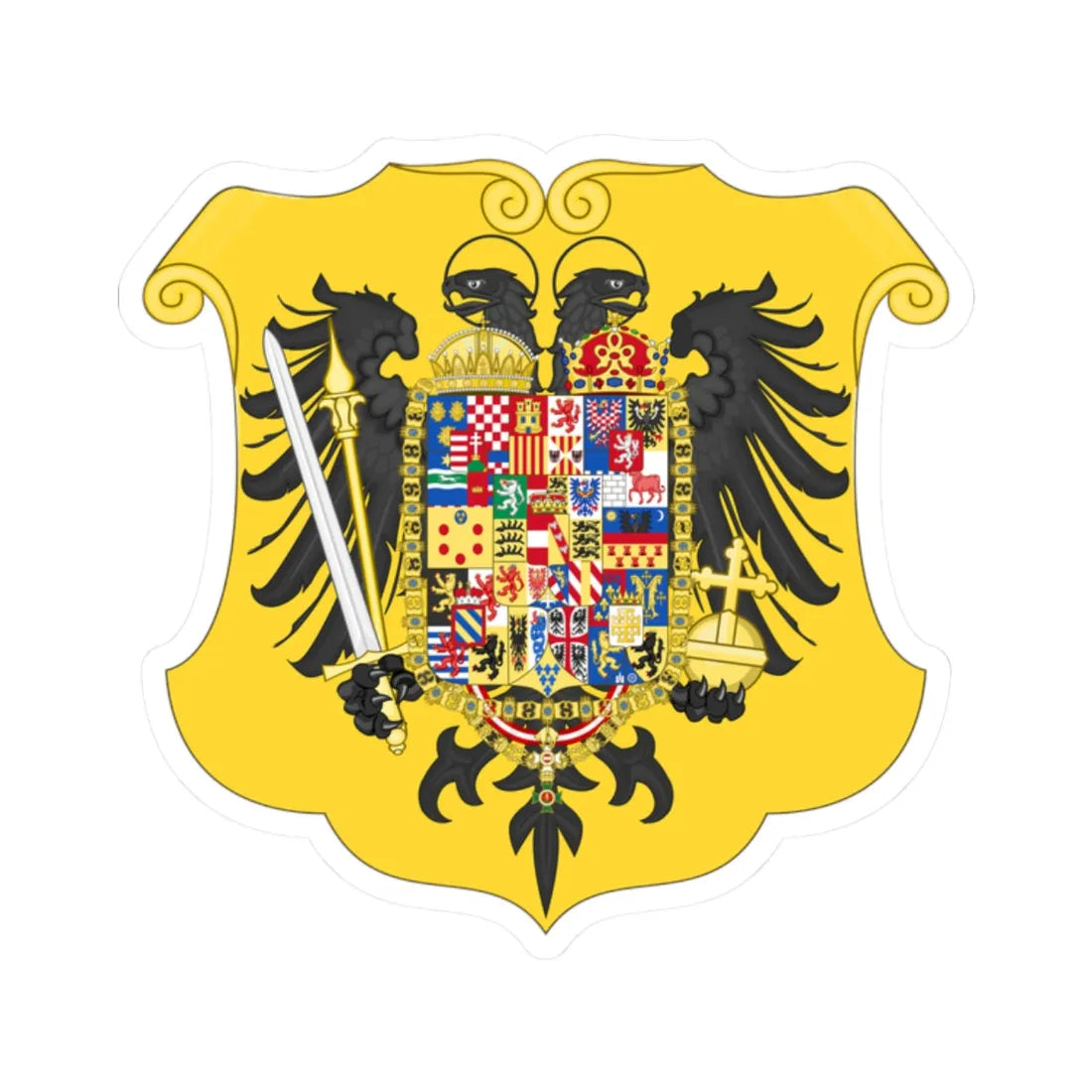 Arms of Joseph II Holy Roman Emperor-Or shield variant (Spain) (Coat of Arms) STICKER Vinyl Kiss-Cut Decal 2 Inch White - The Sticker Space