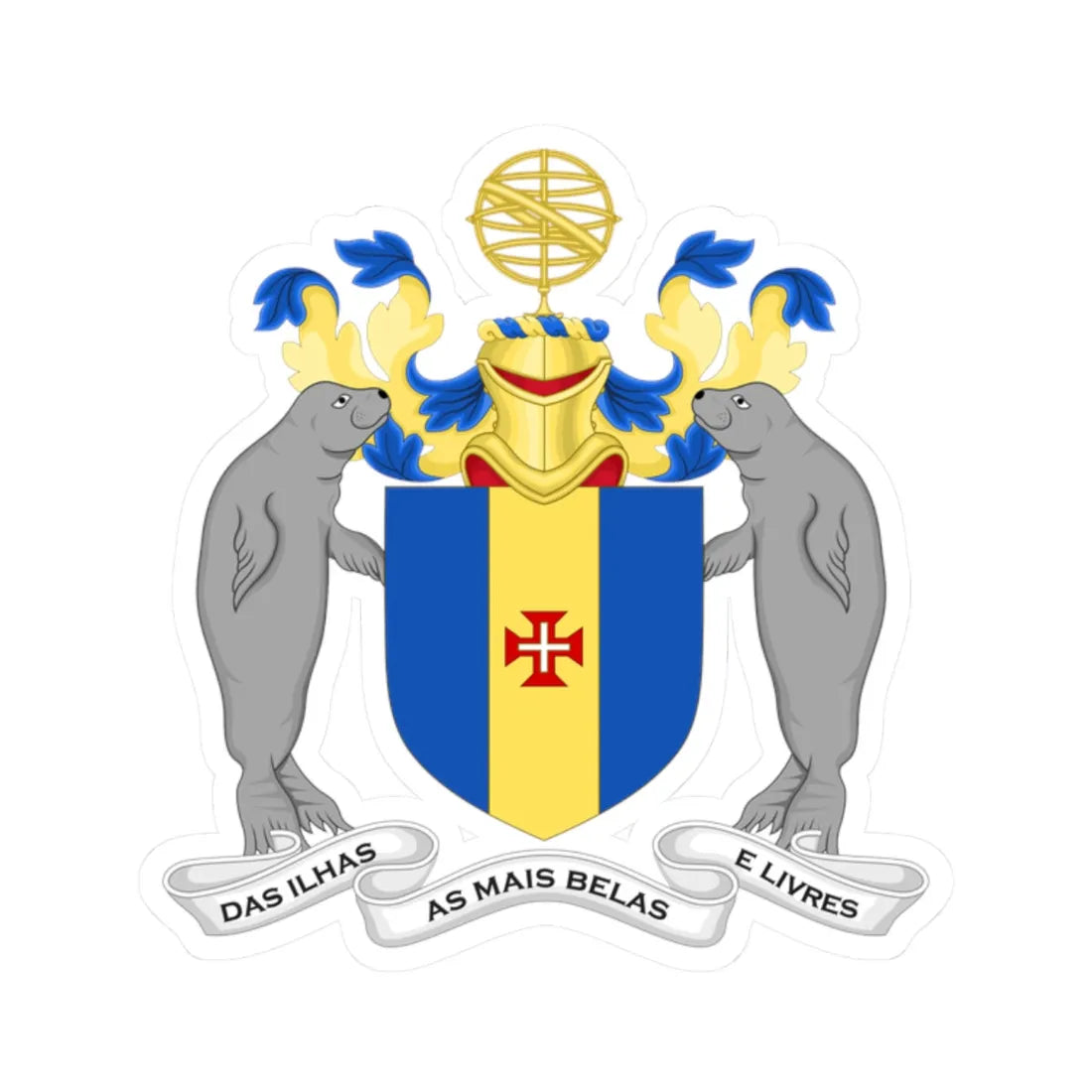 Arms of Madeira (Portugal) (Coat of Arms) STICKER Vinyl Kiss-Cut Decal 2 Inch White - The Sticker Space