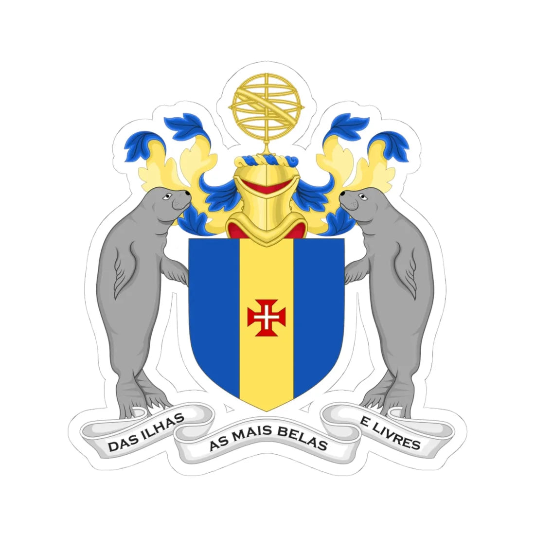 Arms of Madeira (Portugal) (Coat of Arms) STICKER Vinyl Kiss-Cut Decal 4 Inch White - The Sticker Space